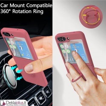 Plastikinis dėklas su žiedu ir kameros apsauga - bordo spalvos (Samsung Z Flip 6/Z Flip 7 Fe) Plastikinis dėklas su žiedu ir kameros apsauga - bordo spalvos (Samsung Z Flip 6/Z Flip 7 Fe)